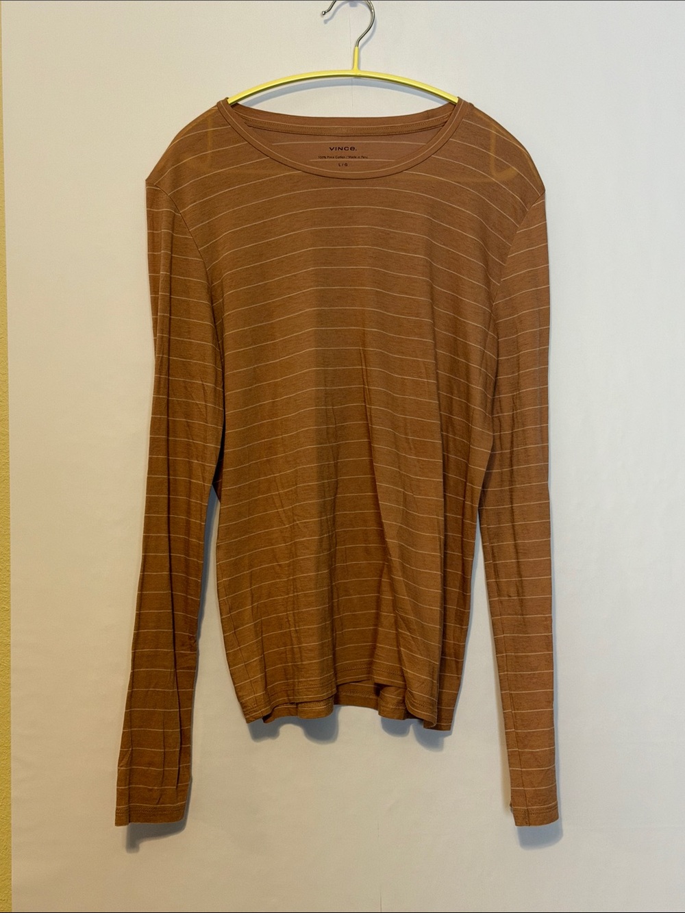 Vince Striped Long Sleeve Top Brown Stripe‎ Pima Cotton Tee Size Large